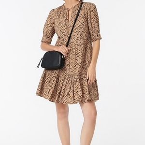 J. Crew 100% Cotton Ruffle Popover Dress Leopard